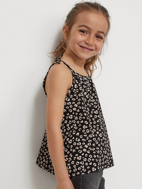

H&M Girls Black & Beige Printed Jersey Bow-Detail Strappy Top