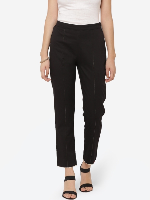

Biba Women Black Regular Fit Solid Pure Cotton Regular Trousers