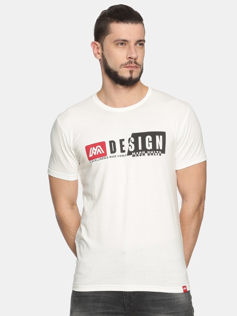 

MASH UNLIMITED Men White Printed Round Neck Cotton T-shirt