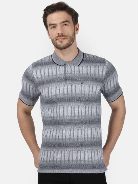 

Monte Carlo Men Grey & Black Striped Polo Collar T-shirt