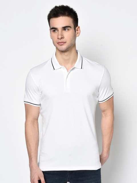 

Octave Men White Solid Polo Collar T-shirt