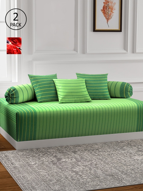

KLOTTHE 2 Woven Design Cotton Single Bedsheet With 4 Bolster Covers & 6 Cushion Covers, Green
