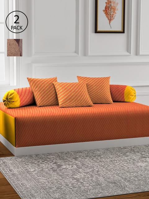 

KLOTTHE Set of 2 Printed Cotton Single Bedsheet With 4 Bolster Covers & 6 Cushion Covers, Yellow