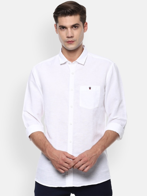 

Louis Philippe Jeans Men White Linen Cotton Slim Fit Solid Casual Shirt