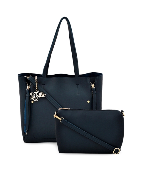 

LaFille Blue Solid Handheld Bag with Pouch
