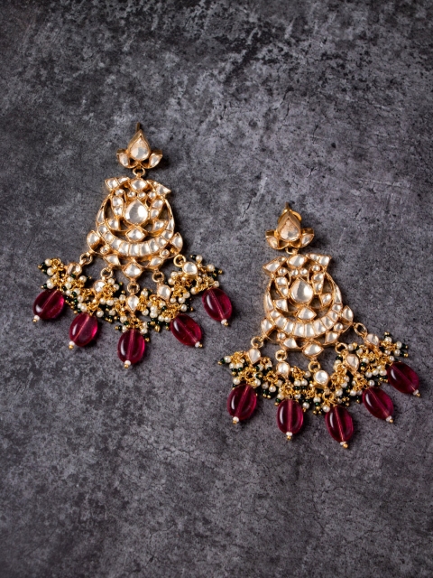 

MORKANTH JEWELLERY Gold-Plated & Maroon Contemporary Drop Earrings