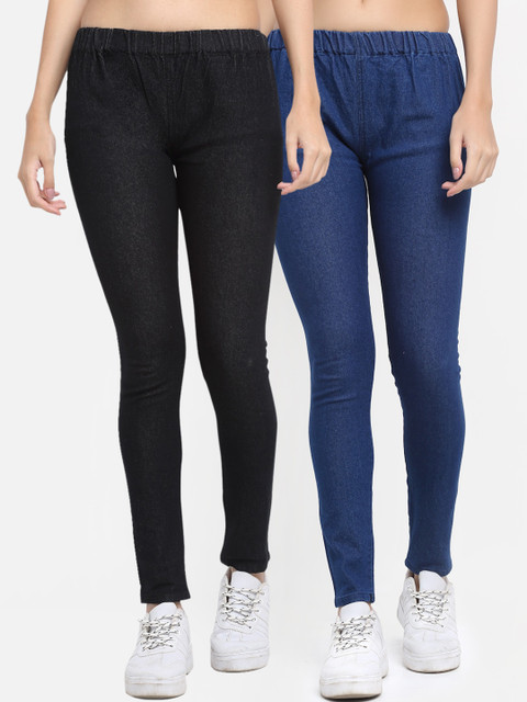 

NEUDIS Women Pack of 2 Black & Blue Solid Skinny-Fit Ankle-Length Denim Jeggings
