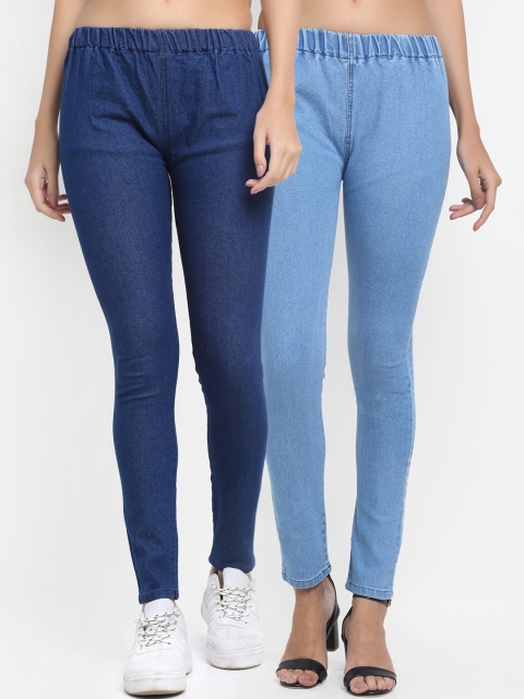 

NEUDIS Women Pack of 2 Blue & Navy Blue Solid Jeggings