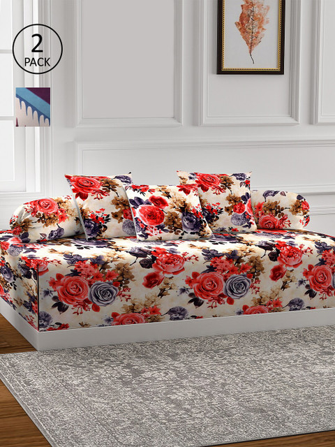 

KLOTTHE Set Of 2 Orange & Red Printed Cotton Single Bedsheets With 4 Bolster Covers & 6 Cushion Covers