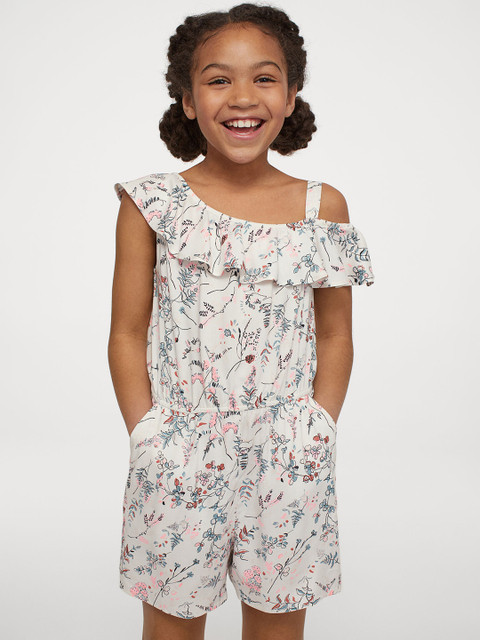 

H&M Girls Cream-Coloured & Pink One-Shoulder Playsuit