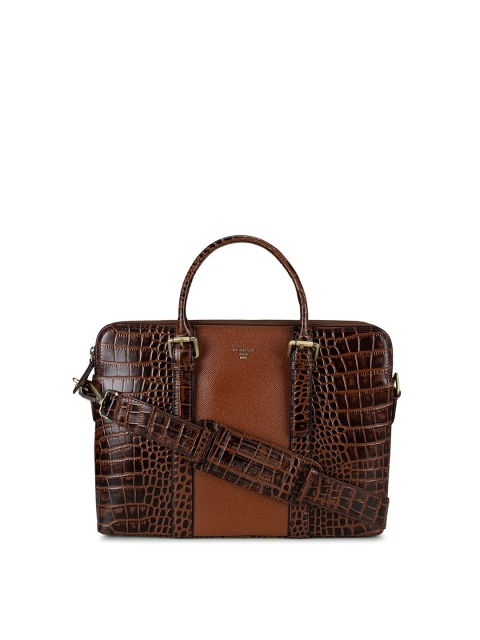 

Da Milano Unisex Brown Crocodile Textured Leather Laptop Bag