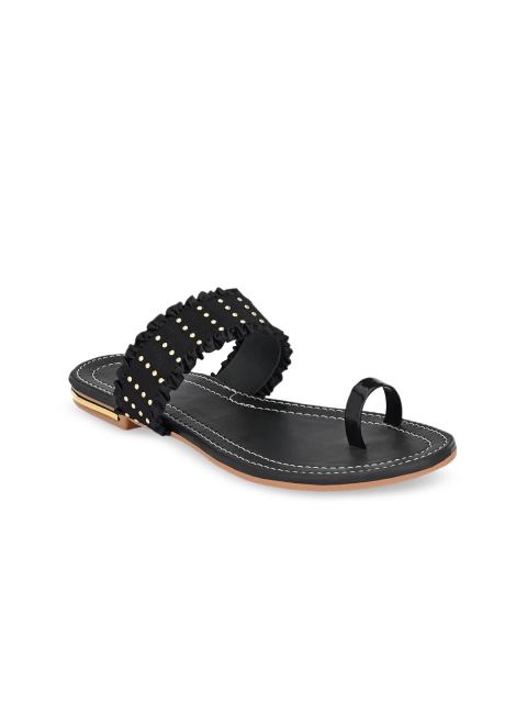 

Trendigo Women Black & Gold-Toned Embellished One Toe Flats
