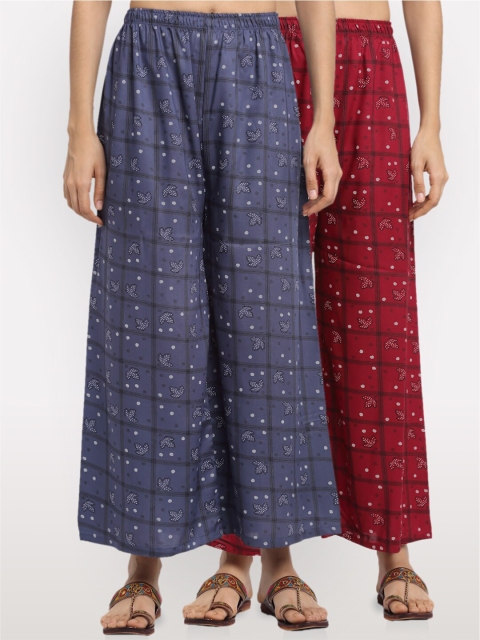 

NEUDIS Women Grey & Maroon Printed Set of 2 Wide Leg Palazzos