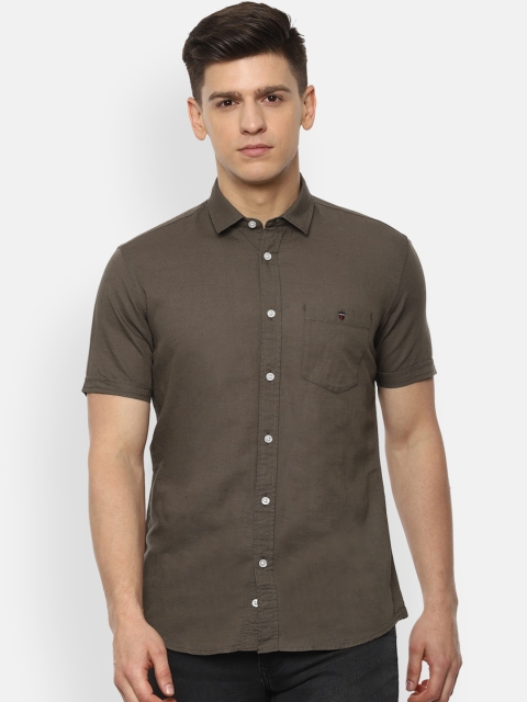 

Louis Philippe Jeans Men Brown Linen Cotton Slim Fit Solid Casual Shirt