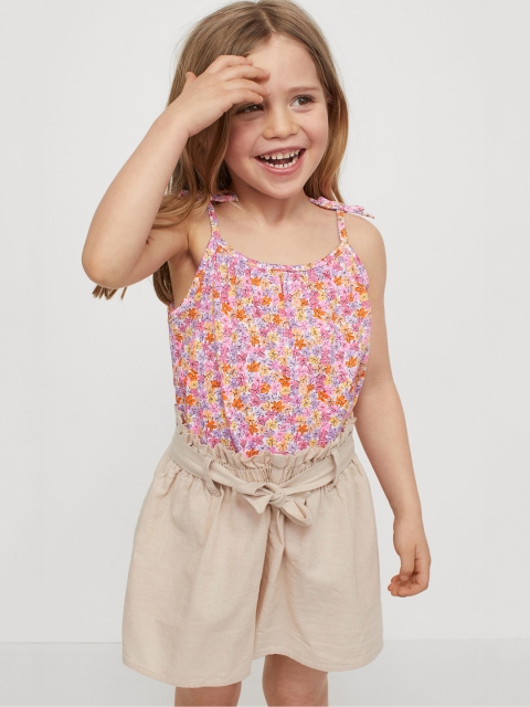 

H&M Girls White & Pink Printed Jersey Bow-Detail Strappy Top