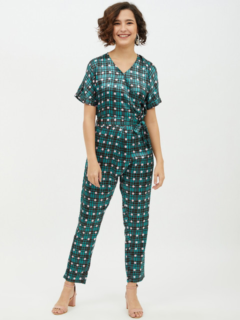 

StyleStone Women Green & Black Checked Basic Jumpsuit