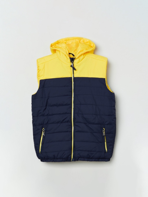 

max Boys Navy Blue & Yellow Colourblocked Padded Jacket