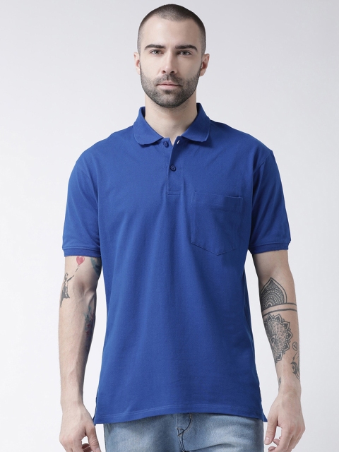 

GRIFFEL Men Blue Solid Cotton Polo Collar T-shirt