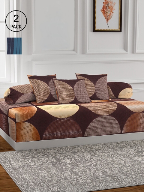 

KLOTTHE Set of 2 Printed Cotton Single Bedsheet With 4 Bolster & 6 Cushion Covers, Brown