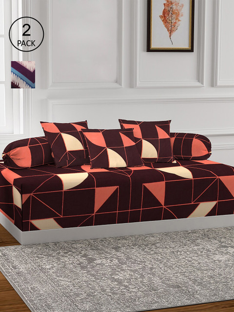 

KLOTTHE Set Of 2 Geometric Printed Cotton Bedsheet With 4 Bolster & 6 Cushion Covers, Brown