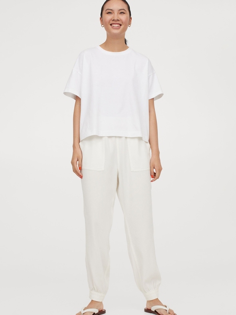 

H&M Women White Solid Modal Twill Trousers