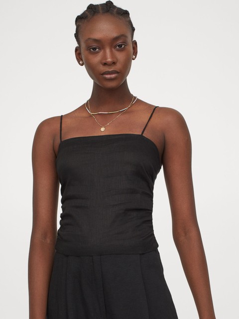 

H&M Women Black Solid Draped Strappy Top
