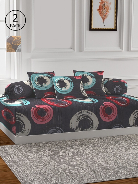 

KLOTTHE Set of 2 Geometric Printed Cotton Single Bedsheet With 4 Bolster Covers & 6 Cushion Covers, Grey