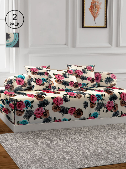 

KLOTTHE Set Of 2 Single Bedsheet With 4 Bolster Covers & 6 Cushion Covers, Black