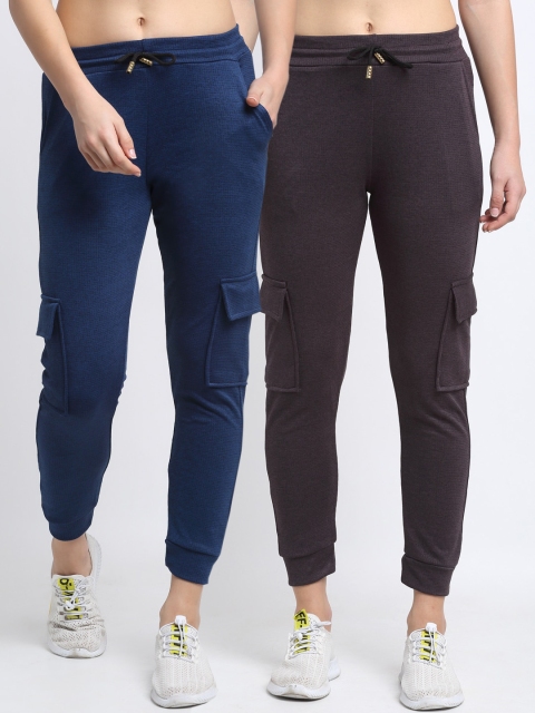 

NEUDIS Women Pack Of 2 Checked Cotton Slim-Fit Joggers, Taupe