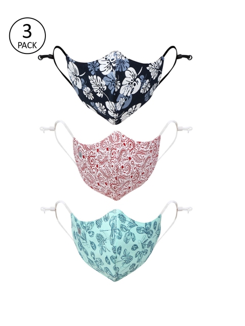 

Bonjour Women Pack Of 3 Printed 3-ply Cotton Reusable Outdoor Cloth Mask, Navy blue