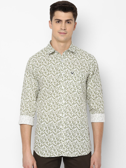 

Allen Solly Men White & Olive Green Printed Pure Cotton Casual Shirt