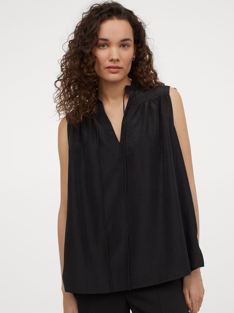 

H&M Women Black Solid Sleeveless Tie-Front Blouse