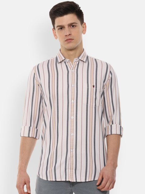 

Louis Philippe Jeans Men Cream-Coloured & Green Super Slim Fit Striped Cotton Shirt