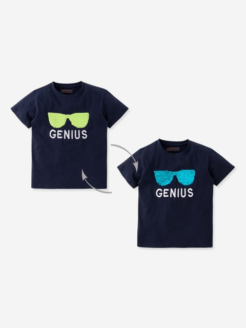 

MAGIC TEES Boys Navy Blue Printed Round Neck T-shirt
