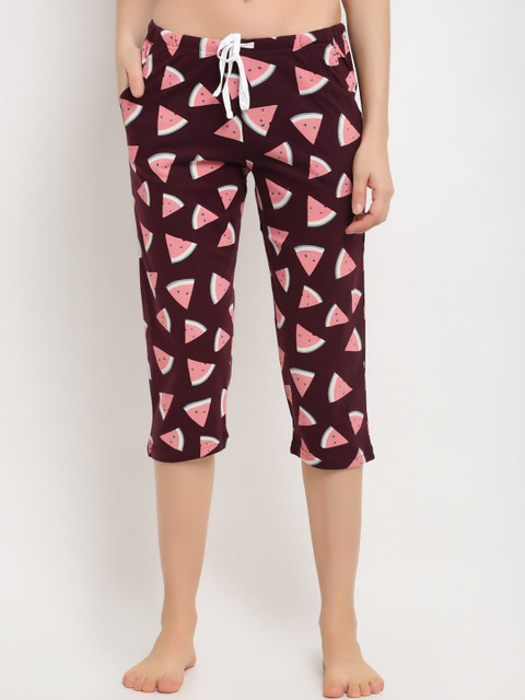 

Kanvin Women Brown & Pink Printed Pure Cotton Lounge Capris