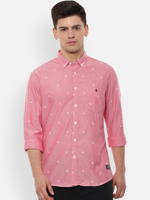

Louis Philippe Jeans Men Pink & White Slim Fit Geometric Print Cotton Casual Shirt