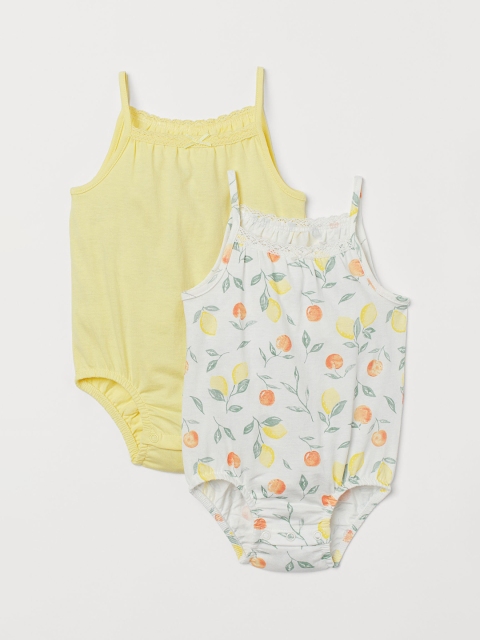 

H&M Girls 2-Pack Lace-Trimmed Bodysuits, White