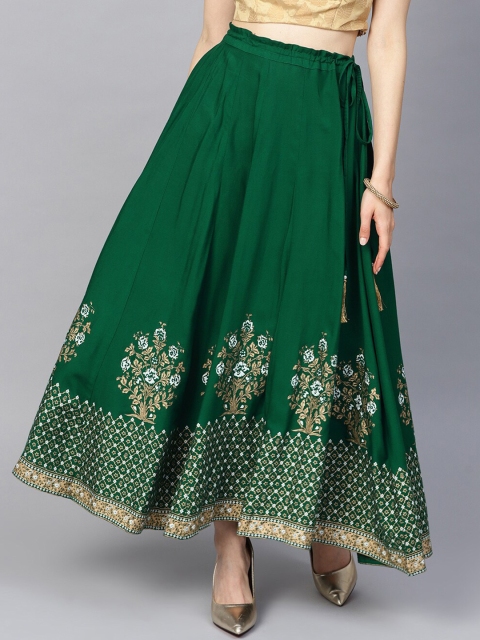 

KSUT Women Green & Gold-Coloured Printed Flared Maxi Skirt