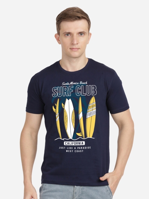 

MASH UNLIMITED Men Navy Blue Printed Round Neck Cotton T-shirt