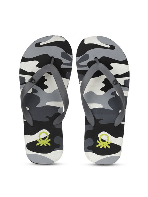 

United Colors of Benetton Men Grey & Black Printed Thong Flip-Flops