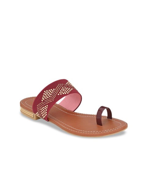 

Trendigo Women Red & Gold-Toned Embellished One Toe Flats