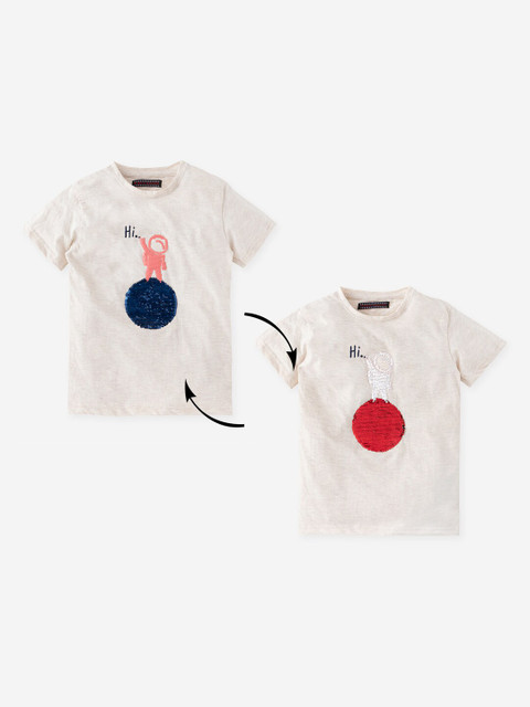 

MAGIC TEES Boys Beige Printed Round Neck T-shirt