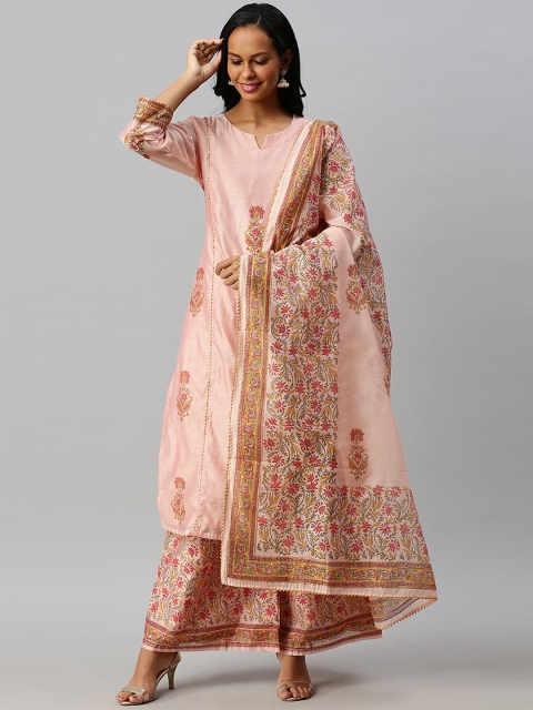 

Soch Women Pink Woven Design Kurta with Palazzos & Dupatta