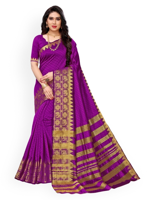 

KALINI Purple Poly Silk Printed Kanjeevaram Saree
