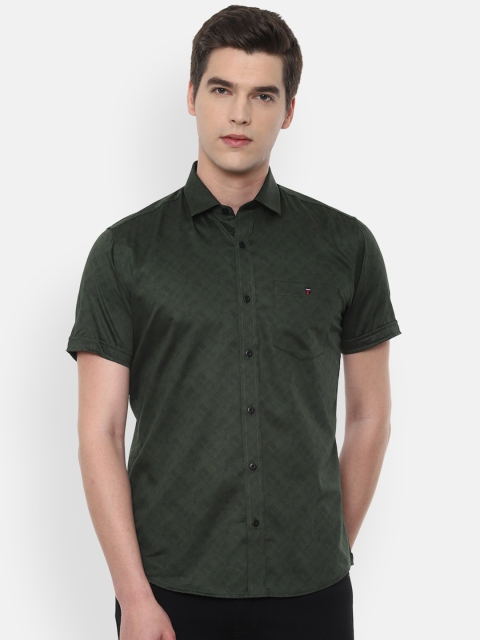 

Louis Philippe Jeans Men Olive Green & Black Slim Fit Printed Casual Shirt