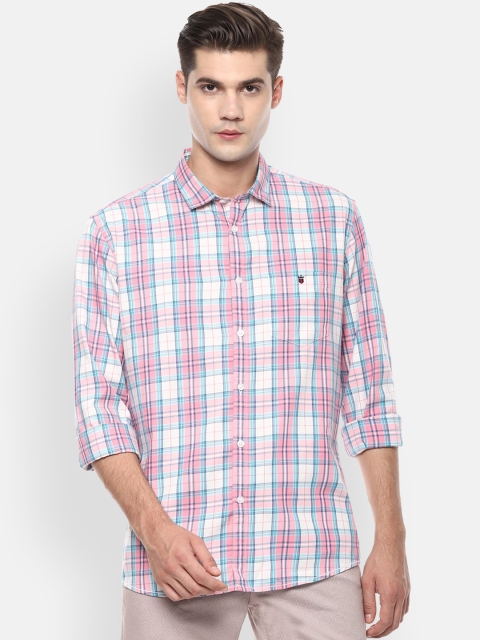 

Louis Philippe Jeans Men Pink & Blue Slim Fit Checked Casual Shirt