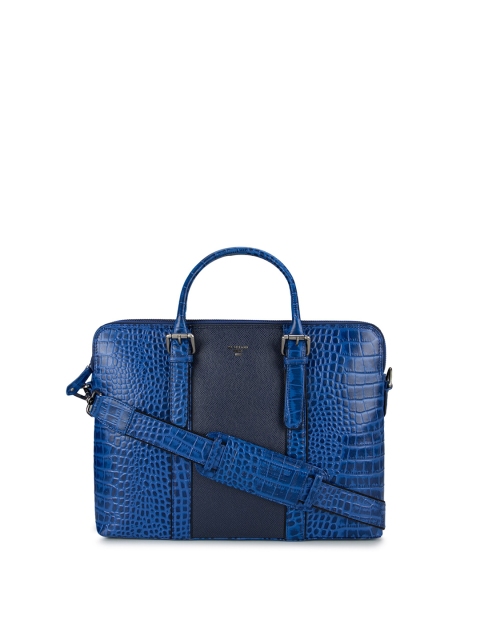 

Da Milano Unisex Blue Textured 14 Inch Leather Laptop Bag