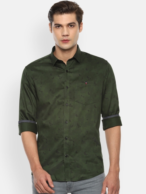 

Louis Philippe Jeans Men Olive Green & Black Slim Fit Printed Casual Shirt