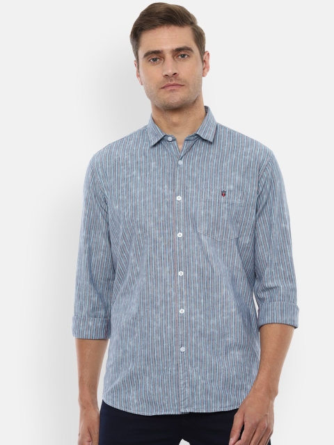 

Louis Philippe Jeans Men Blue Slim Fit Striped Pure Cotton Casual Shirt