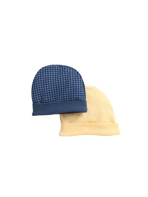 

BUMZEE Kids Navy Blue & Yellow Pack Of 2 Printed Beanie